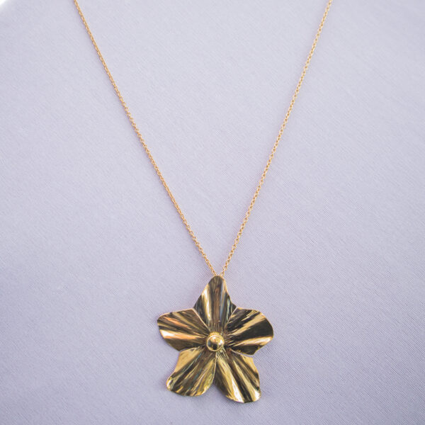 Five petal flower necklace in small size. Pure brass with brass chain