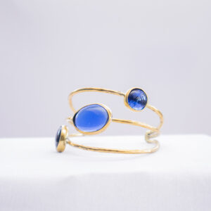 Handcrafted blue glass beaded brass bracelet, made in Kenya