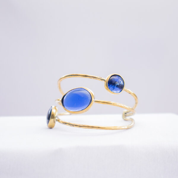 Handcrafted blue glass beaded brass bracelet, made in Kenya