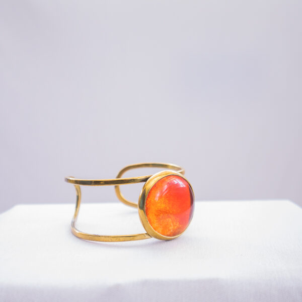 Stylish orange glass beaded bracelet blended with brass