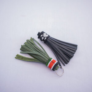 Handmade leather tassel keychains with beaded design