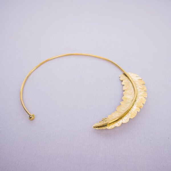 Handcrafted feather detail statement choker. Made from pure brass with a shiny finish