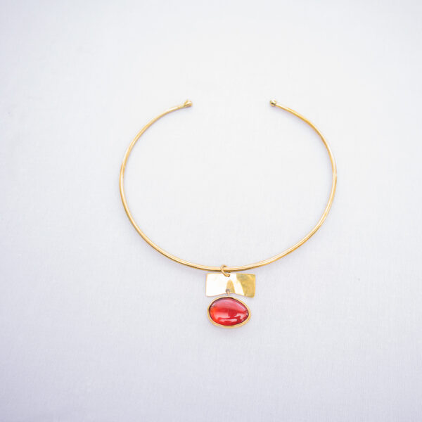 Simple statement choker made from recycled red glass and pure brass