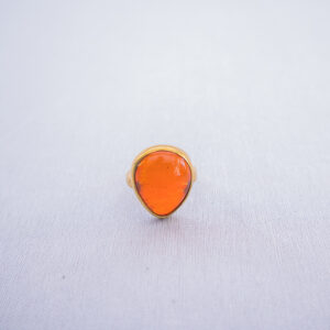 Closer view of orange beaded brass ring. Handmade from recycled glass and pure brass