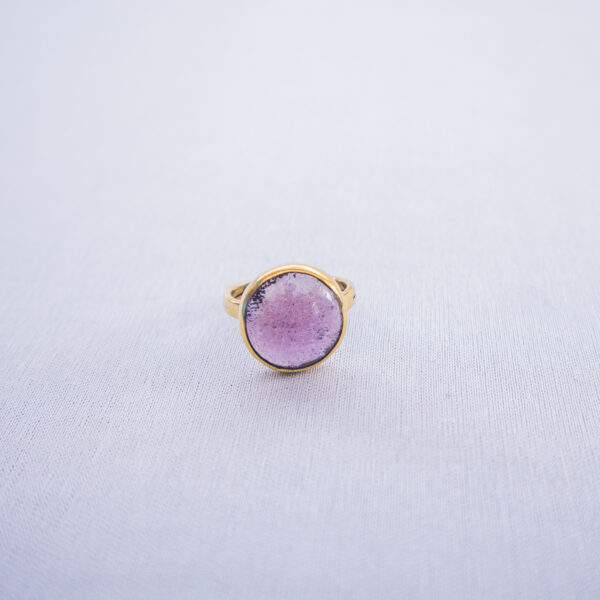 Shiny glass beaded rings with polished brass and recycled glass. Available in different colours