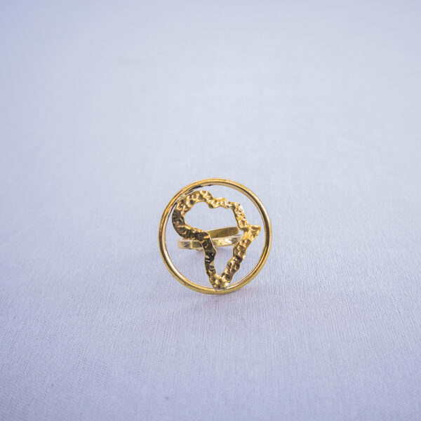 Hand crafted African map inspired brass ring symbolizing cultural heritage. It is classy and adjustable.