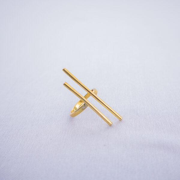 Minimalist brass ring with twin parallel line design