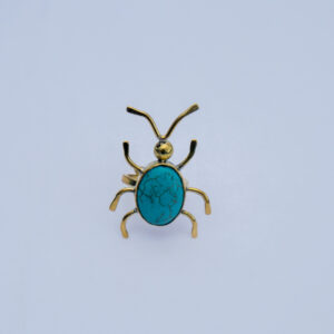 Unique brass ring featuring a ladybird design with intricate detailing on the body.