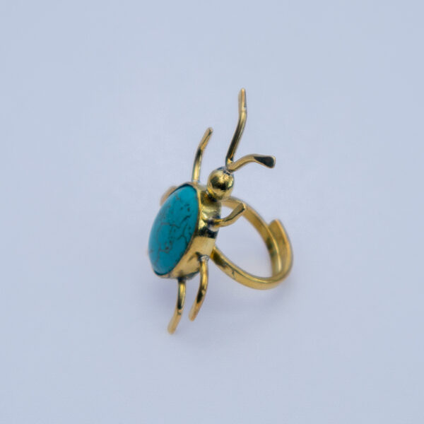 Unique brass ring featuring a ladybird design with intricate detailing on the body.
