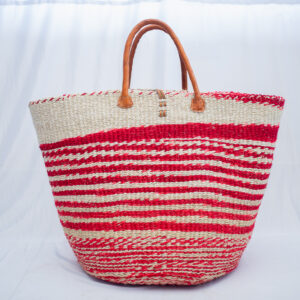 Eco-friendly,handwoven sisal storage basket with comfortable leather grips.