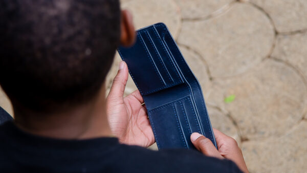 Inner details of the men's leather wallet.
