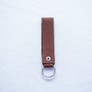 Brown leather key holder in long design,with a metal ring,
