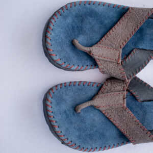 Stylish men’s sandals with navy suede top and strong grip sole, casual handmade leather footwear
