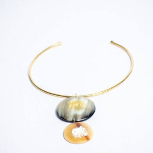 Handcrafted brass choker featuring natural bone details and an open-ended design.