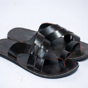 Men’s sandals crafted from black leather, traditional handmade design with a grip sole