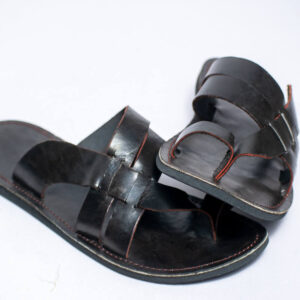 Men’s sandals crafted from black leather, traditional handmade design with a grip sole
