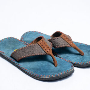 Stylish men’s sandals with navy suede top and strong grip sole, casual handmade leather footwear